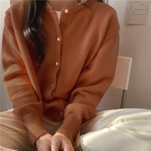 베러댓걸 여성용 가을 겨울 라운드넥 비비드 단추 데일리 무지 루즈핏 밴딩 긴팔 니트 가디건