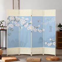 동양풍 인테리어 나무파티션 접이식 4폭 병풍, 양면 디자인, 6호