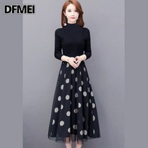 DFMEI 기모 안 기모 추동녀 날씬해 보이는 레깅스 니트 원피스 미디 레이스 퍼 원피스