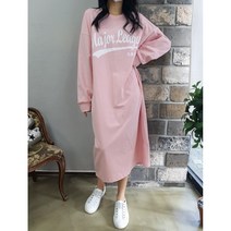 상상그이상 여성용 국내제작 간절기 메이저 원피스 빅사이즈 오버핏 면100 레터링 포인트 마실룩 홈웨어룩