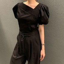 나나뽕 소매 퍼프 반팔 캉캉 사선 여성스러운 블라우스