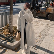 코트 밍크 퍼 자켓 겨울 모피 페이크 롱 버클 루즈핏