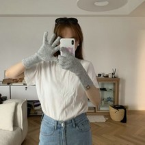 여성용 두꺼운 니트 장갑 퓨어 컬러 따뜻한 다섯 손가락 확장 터치 스크린