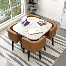 남쪽나무 카페 원탁 테이블 가죽의자 세트 원형 인테리어 4인용 식탁세트 106종, 36:네모난 탁자-흰색-브라운