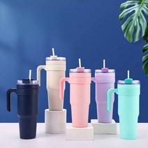 LOVFIR 차량용 휴대용 304 스텐텀블러 스탠리 빨대 텀블러 대용량 보온 보냉 물병 1.25L, 화이트