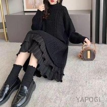 AMlisa 빅사이즈원피스 XXS-8XL 착용가능 가을 겨울 단아 패션 니트 롱 라운드넥 스웨터 코디 빅사이즈여성복 플리츠 니트원피스