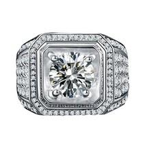 솔리테어 남성 4ct 랩 다이아몬드 보석 반지 925 스털링 실버 주얼리 약혼 웨딩 밴드 남자 기념일 선물