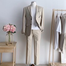 레브클래식 (12컬러 무지 체크) 모던 여름 반우라 세미 캐주얼 스판 정장 세트 (90~115 28~37 빅사이즈)