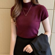 여성용 상의 및 블라우스 여름 반팔 블라우스 여성 터틀넥 니트 셔츠