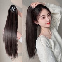 온리정 포니테일 가발 스트레이트형 집게형 가발, 블랙