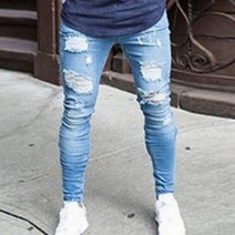 청바지 2021 New Fashion Streetwear Mens Jeans Destroyed Ripped Design Pencil Pants Ankle Skinny Me