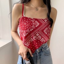 페이즐리 패턴 휴가룩 끈 뷔스티에 반다나 나시 탑 4컬러