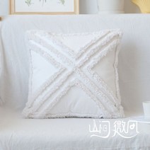 북유럽 거실 쇼파 쿠션 커버 가을 겨울 프렌치 플라워 인테리어 예쁜 프릴 수입패브릭 등쿠션, 45x45cm, 흰색 대각선 술