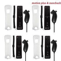 닌텐도 wii 2 in 1 무선 원격 게임 패드 세트 옵션 모션 포함 조이스틱 컨트롤러, 4 블랙 모션 플러스