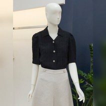 [나이스클랍]볼륨소매 시어서커 체크 블라우스A232PWB408BK