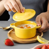 수플레 베이킹 세라믹 그릇 디저트 계란 찜 스튜 수프 도자기 양손 잡이 있는 식기, 화이트