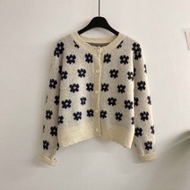허니제이 / 링츠 배색 플라워 여유핏 가디건(3color)