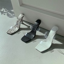 오너클랜 여성 뱀피 샌들 구두 투명끈 이선밴드 하이굽 9cm