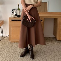 메리바움 브러쉬 울 핀턱 플레어 롱 스커트