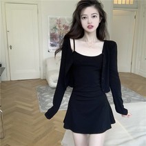 올해 트렌드 예쁜 투피스 여 봄 가을 핫플레이스 나시 스커트 위에 카디건 코트 원피스