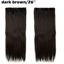 붙임머리 앞머리가발 HAIRRO-긴 스트레이트 클립 인 헤어 익스텐션 46-76CM 5 합성 브라질 가짜 블랙 피스, 23 dark brown-26inch