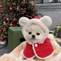 강아지 처키 옷 짐볼 공 루돌프 크리스마스 애완견 옷 플러시 귀 후드 망토 소형견/중형견용 턱받이 따, 01 Red_01 one size