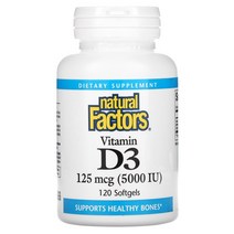 Natural Factors 비타민 D3 125mcg(5 000 IU) 소프트젤 120정 (용량확인필수), 5000 IU Natural Factors, 120 개