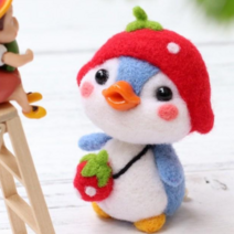 호미호비 양모펠트 만들기재료세트, 펭귄시리즈 1.딸기펭귄
