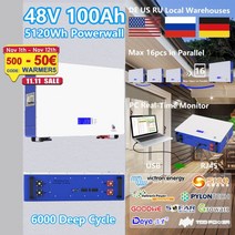 Powerwall 48V 100Ah 200Ah LiFePO4 배터리 6000 사이클 5Kw, 48V 60Ah 배터리
