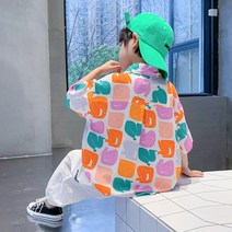 남자 어린이 반팔 길거리 꽃무늬 셔츠 여름 유행하는 여름옷 셔츠