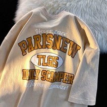 패션 레트로 글자 프린트 그래픽 티셔츠 반팔 남성과 여성 편안한 힙합 탑