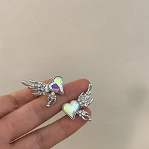 귀않뚫는 화려한 귀걸이 이어커프패션 Y2k 컬러풀 러브 하트 윙 귀걸이 금속 뼈 클립 여성용 소녀 트렌드