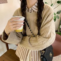 주디앤 여성 꽈배기 크롭 긴팔 니트