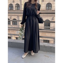 여성 원피스 라운드넥 솔리드 플리츠원피스 봄원피스 허리묶음