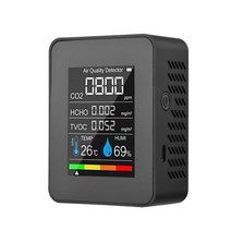 알리미 공기질 측정기 공기 휴대용 품질 모니터 실내 CO2 검출기 5 in 1 포름 알데히드 HCHO TVOC 테스터 LCD 온도 습도, CHINA, Black