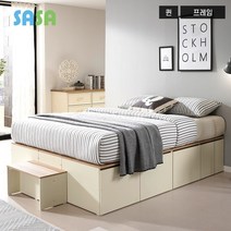 사사가구 빅스 대용량 멀티수납 퀸침대Q, 아이보리-메이플