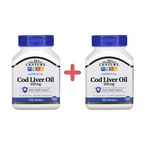 (1+1) 21st Century 21세기 센트리 노르웨이 대구 간 오일 400mg 110 소프트젤 2팩, 1개, 기본