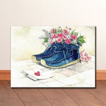 WC002 수채화 운동화와 편지 그리고 꽃 그림 캔버스액자, 고급형유광전처리_XXL_37cm x 45cm