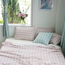 여리체크 순면 인견 냉감 겹이불+베개커버 SS.앤코튼