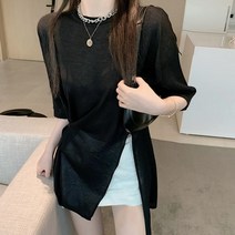 여름 여성 반팔티 라운드 무지 언발 옆트임 캐주얼 슬림핏 빅사이즈 티셔츠 롱티 상의 M~4XL A77