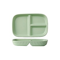 이모션라인 반찬그릇 나눔접시 브런치 플레이트 3칸 3구 3절 접시, 사각형, 그린, 1개