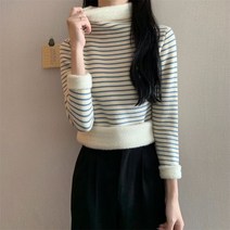 [이꾸띠] 세데 여성 봄 가을 터틀넥 스판 스트라이트 캐주얼 니트