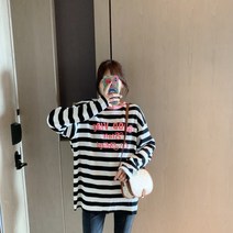 봄 심플 기본 스프라이트 줄무늬 티셔츠 루즈핏