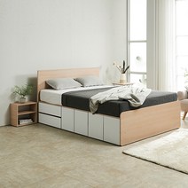 퍼즐 멀티 높은 2단서랍침대 Q (서랍우측형1+도어2), 월넛화이트
