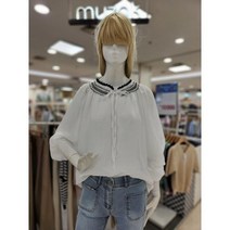 세이브존09 S/S 루즈핏 라운드넥 스모크 수술 리본포인트 벌룬소매 블라우스 MM6WBL34