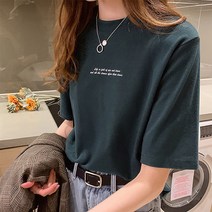 DFMEI ins 반팔티 여 귤빛 썸머 레터링 루즈핏 라운드 반팔 탑