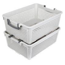 문일 손잡이바스켓 / 플라스틱 다용도 수납정리 바구니 팬트리 사각 생활용품 적층형, 대(오트밀화이트)