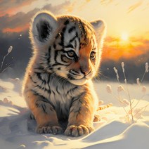 호랑이 와 미녀 퍼즐300 500 1000피스16종 직소퍼즐 DIY 눈밭의 맹호 동물 풍경 그림 인메이블 성공을 출세 부귀 대형 컬렉션 사무실 거실 인테리어 소품 집들이 개업 선물, 500피스, 석양 아래 눈밭에 있는 아기 호랑이-01