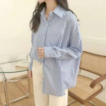 프리티글라라 루즈핏 셔츠 여성용 스트라이프 심플 남방 롱셔츠 sc-01