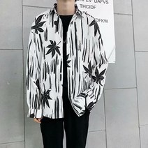 봄과 가을 레트로 잘 생긴 긴팔 꽃 셔츠 남성 느슨한 힙합 스트리트 스타일 탑
